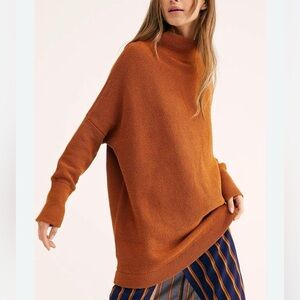 Free People slouchy tunic Warm Rust boho Cowl Neck oversized Sweater